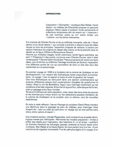 texte d'introduction de l'exposition qui a eu lieu en été 2016